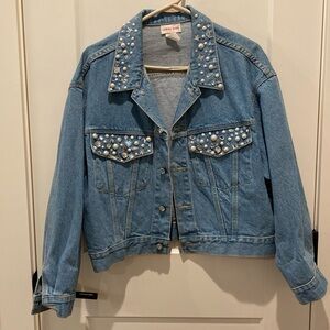 Celeste Stein Ladies Bedazzled Jean Jacket. ‎ Jewels on Collar and Pockets.